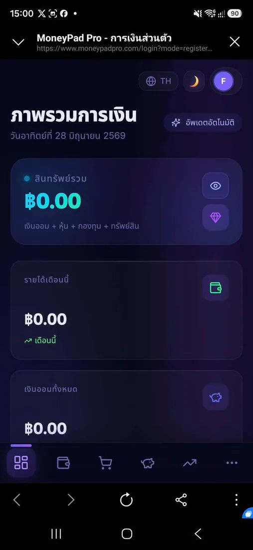 MoneyPad Pro Dashboard ภาพรวมการเงิน
